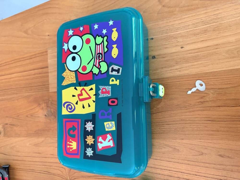 Vintage 1996 Sanrio Keroppi Plastic Storage Box/Pencil Case with Lock and Key